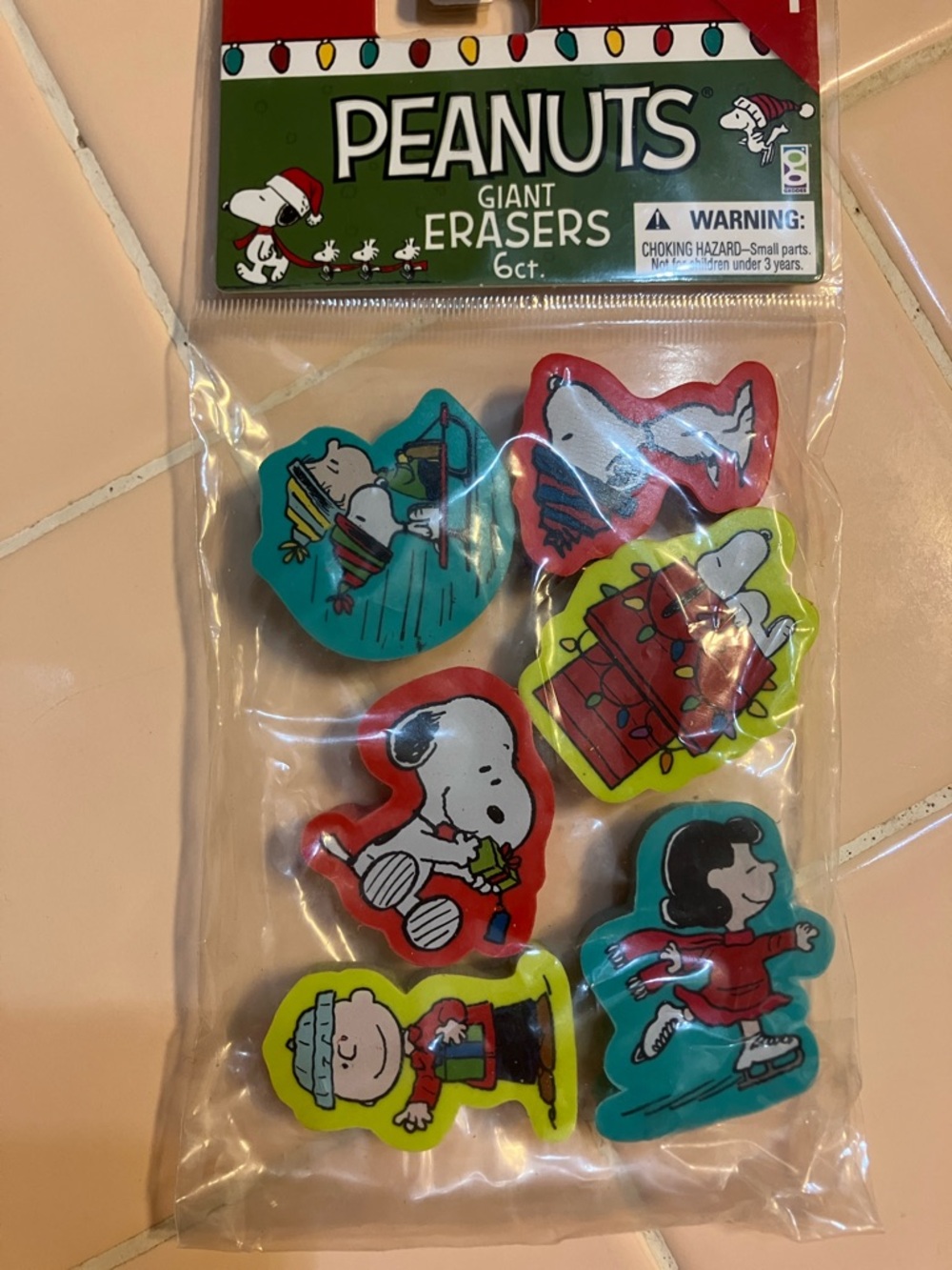 Peanuts Holiday Character Giant Erasers - Red, Yellow, Teal